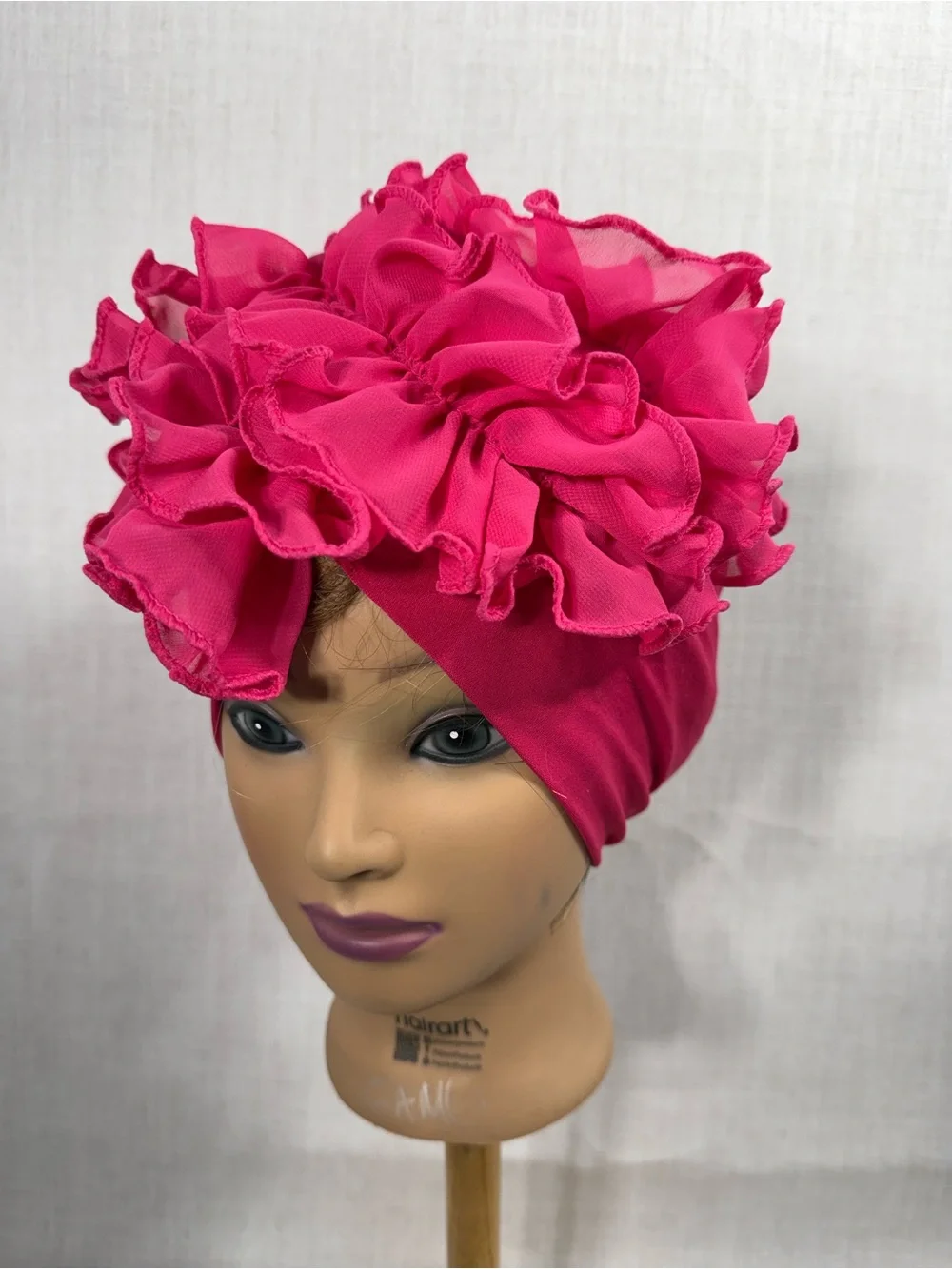 Bright Pink Ruffle Flower Turban  headband 3 piece bundle